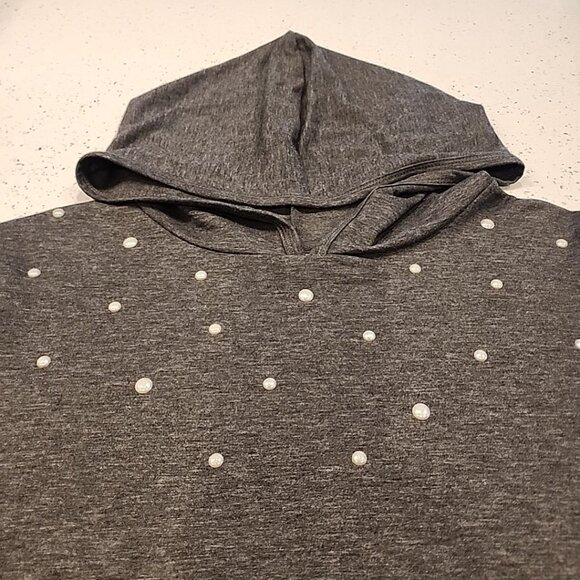 quacker factory 2x Gray Hooded Sweater Pearl Embellished Long Sleeve Soft - Picture 2 of 7